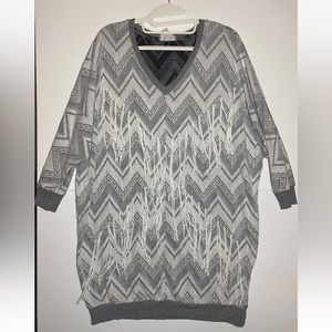 PPLA Clothing Women Junior Gray White Fringe Tunic Dress Dolman Sleeves Size M